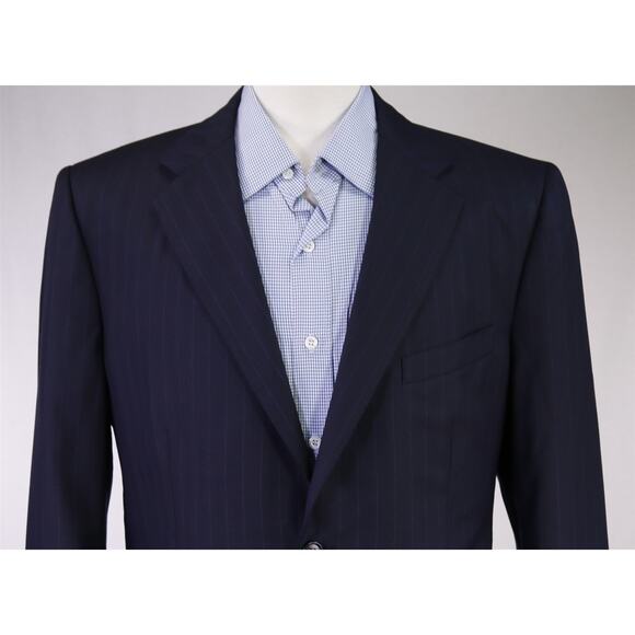 Martin Greenfield Bespoke Navy Blue Pinstripe 2-Btn Wool Blazer Jacket 40R - Picture 3 of 10